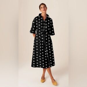Tucker NYC Sarah Shirt Dress, Cotton, Effortless, black cross-stitch